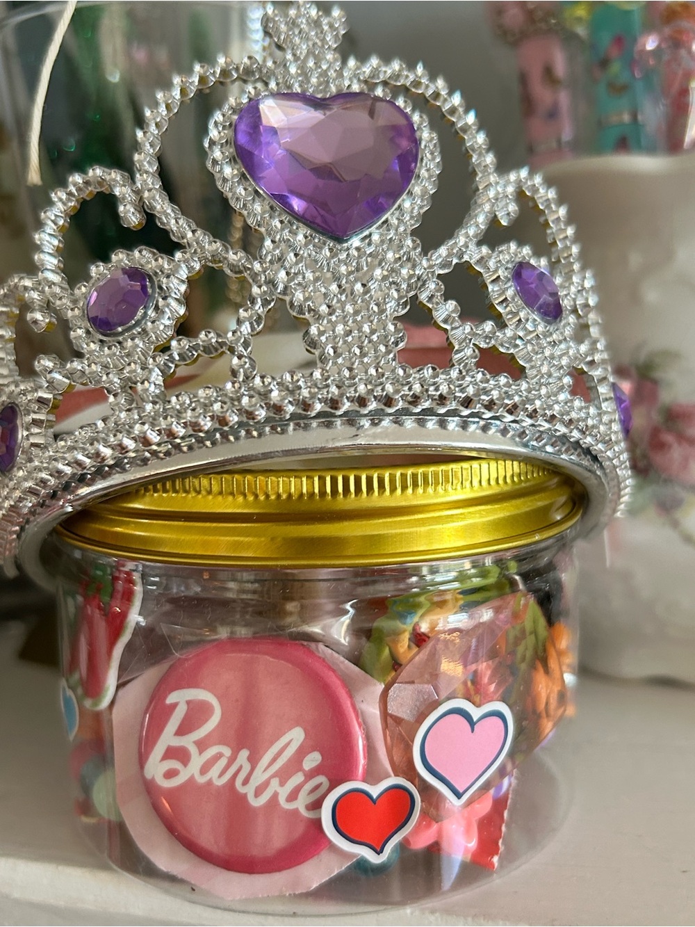Mystery Junk Accessory Jar for Young girl plastic jar crown jewelry toys + more
